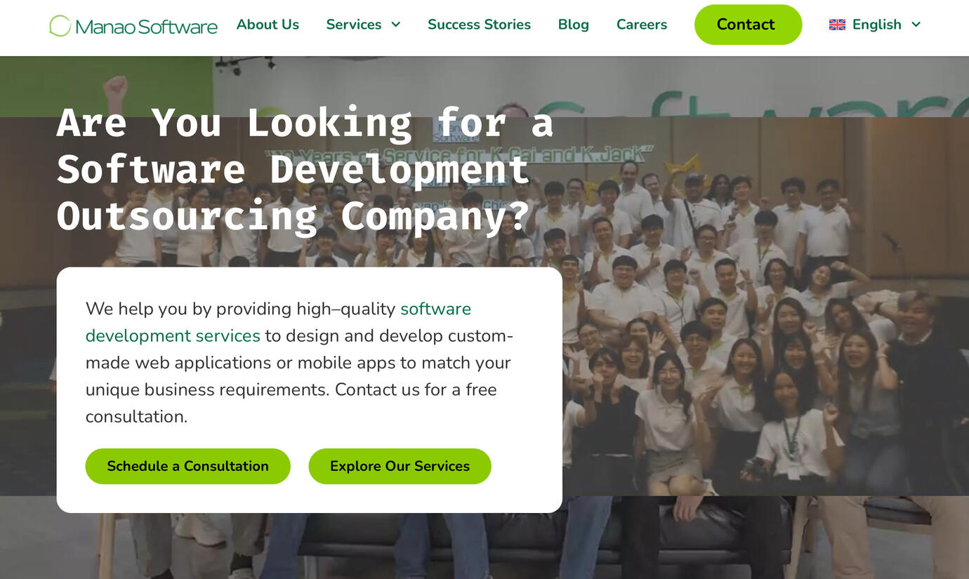agencyH1 Manao Software team landing page hero cta