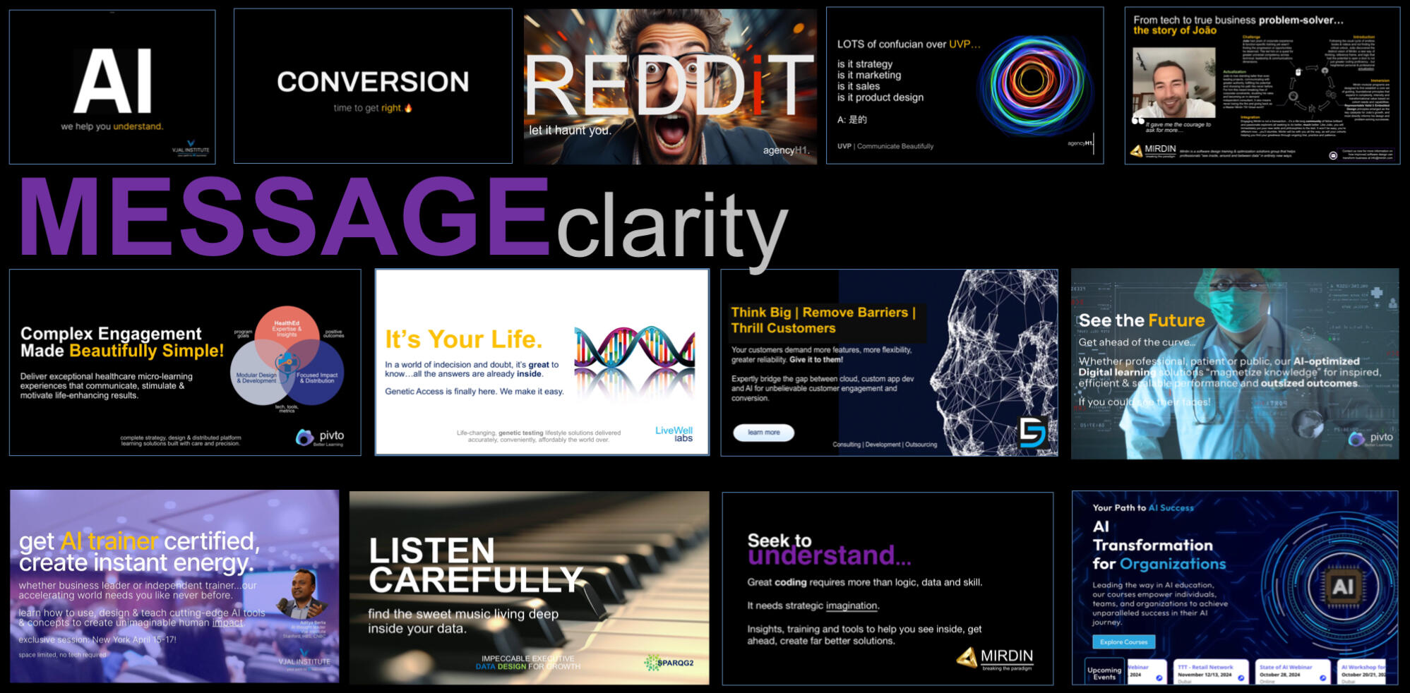 UVP messaging & branding outputs landing page, campaigns